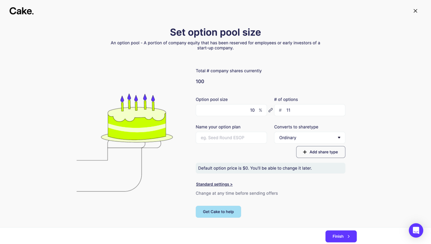 Cake Equity Create Option Pool