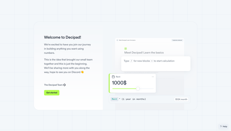 Decipad User Onboarding