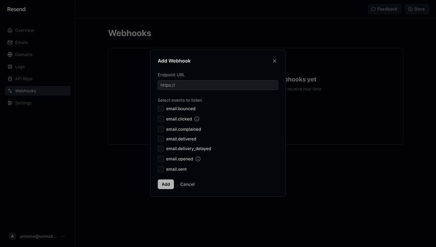 Resend Create A Webhook