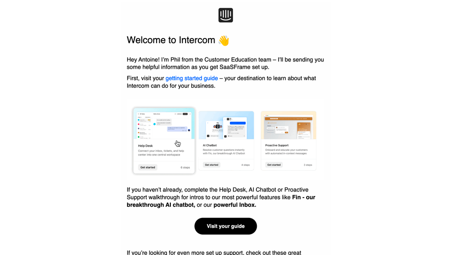 Intercom Welcome Email