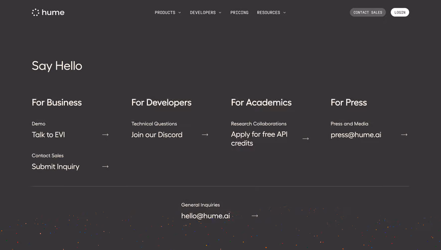 Hume AI Contact Page