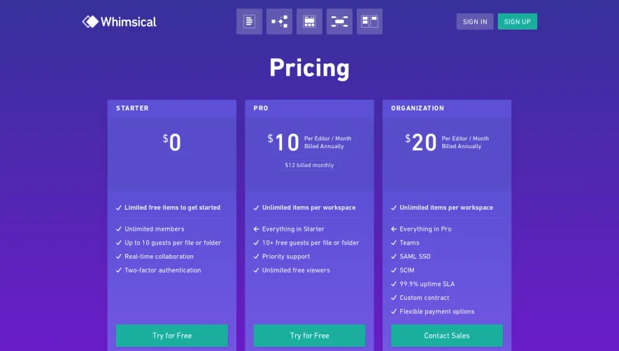 Whimsical Pricing Page