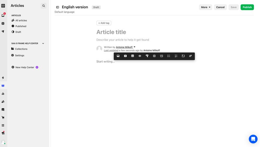 Intercom Write New Article