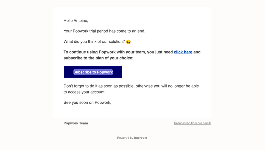 Popwork Free Trial Emails