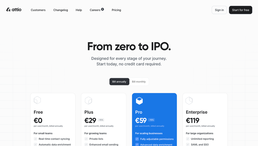 Attio Pricing Page