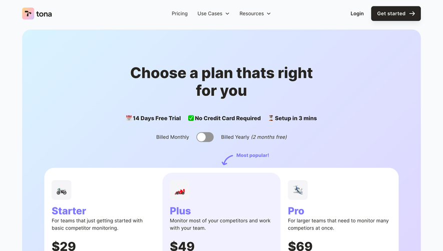 Tona Pricing Page