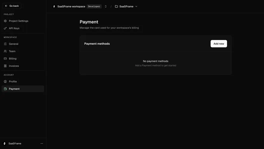 Moss Payment methods empty state