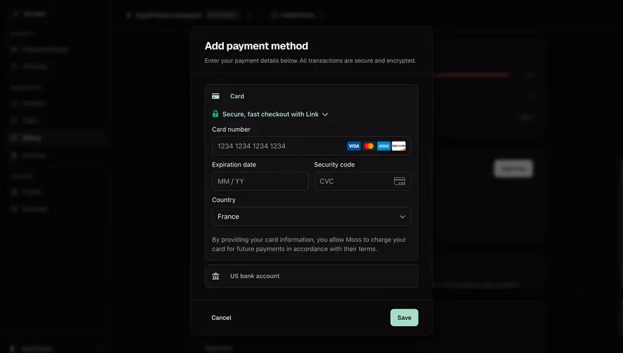 Moss Add a payment card