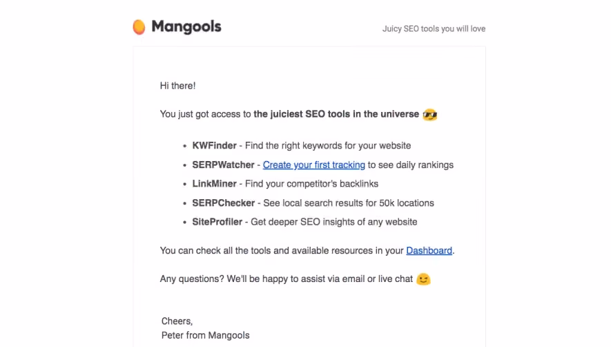 Mangools Welcome Email