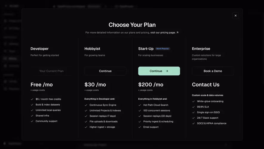 Moss Compare subscription plans