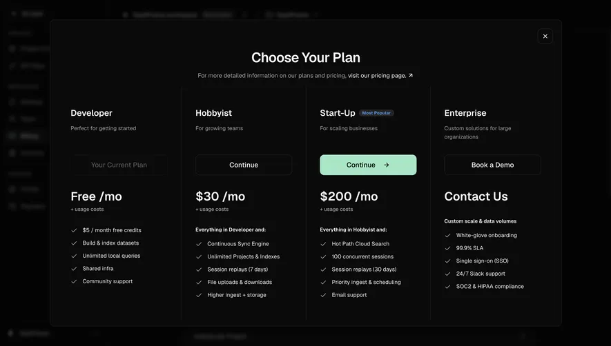 Moss Compare subscription plans