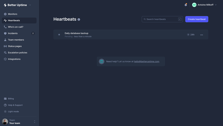 Better Stack etter Uptime Hearthbeat Dashboard