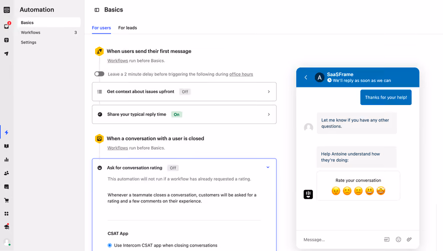 Intercom Basic Automations