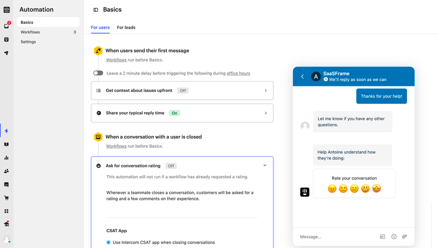 Intercom Basic Automations