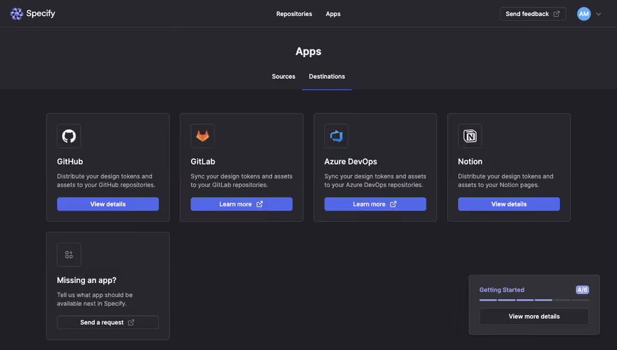 Specify Connect a Destination application