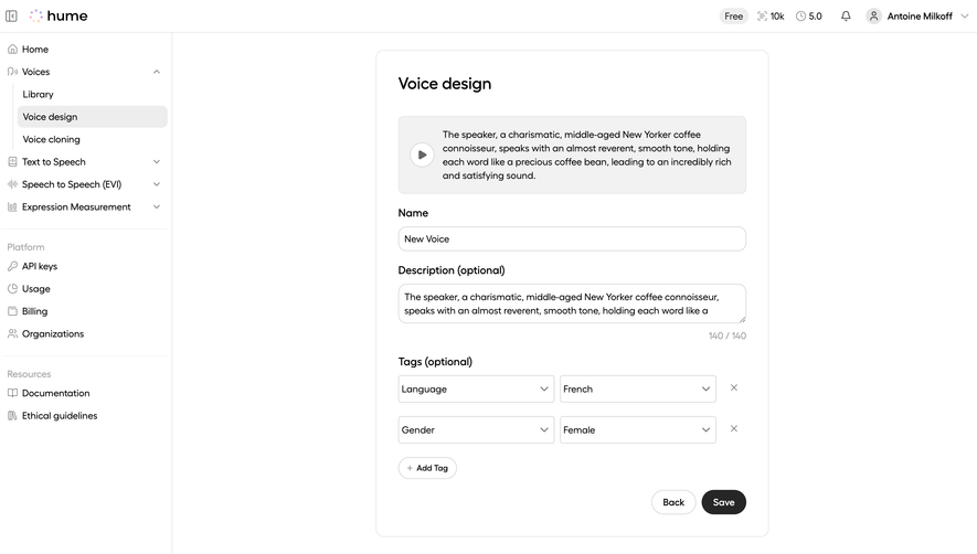 Hume AI New Voice Set Up