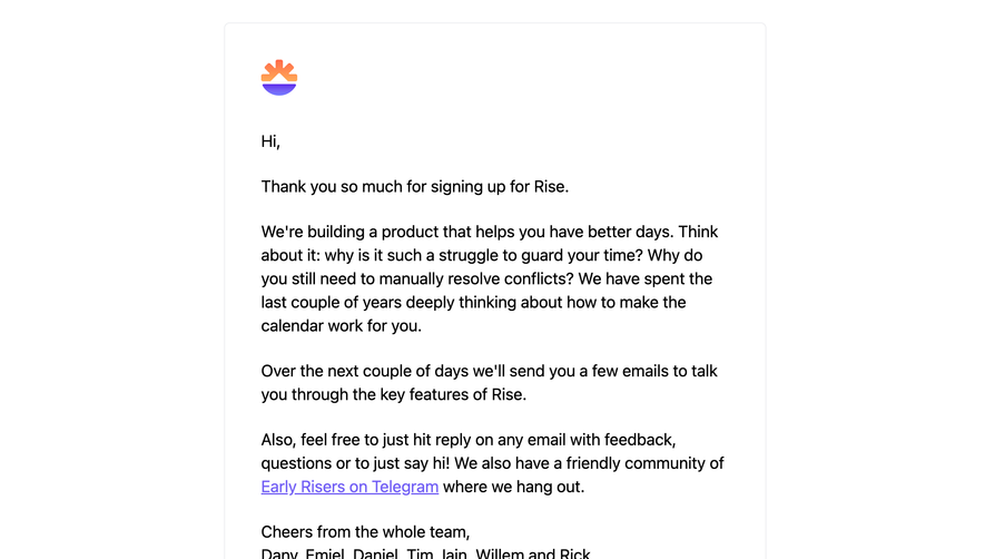 Rise Welcome Email