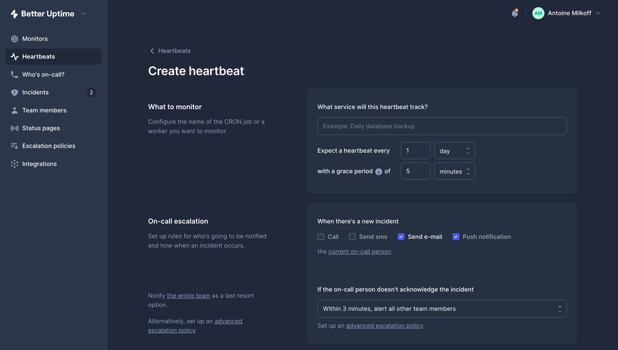 Better Stack etter Uptime Create An Hearthbeat
