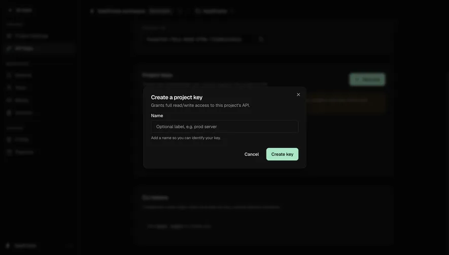 Moss Create a project API key