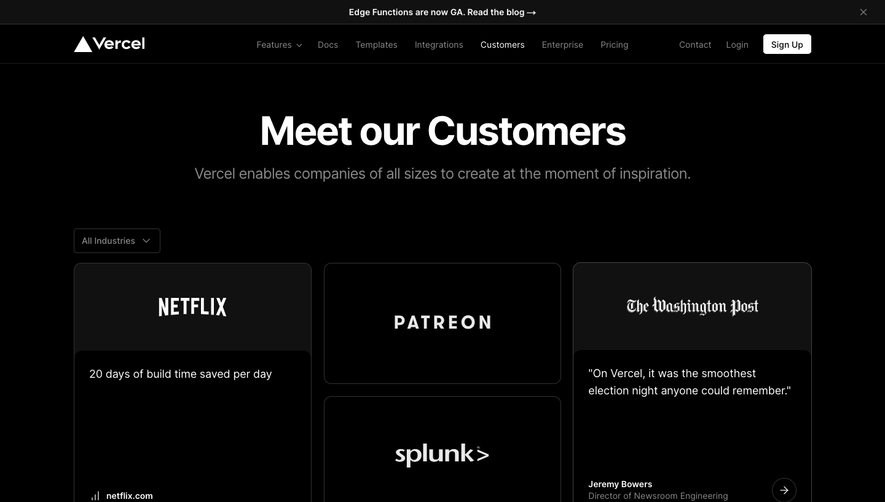 Vercel Customers Page