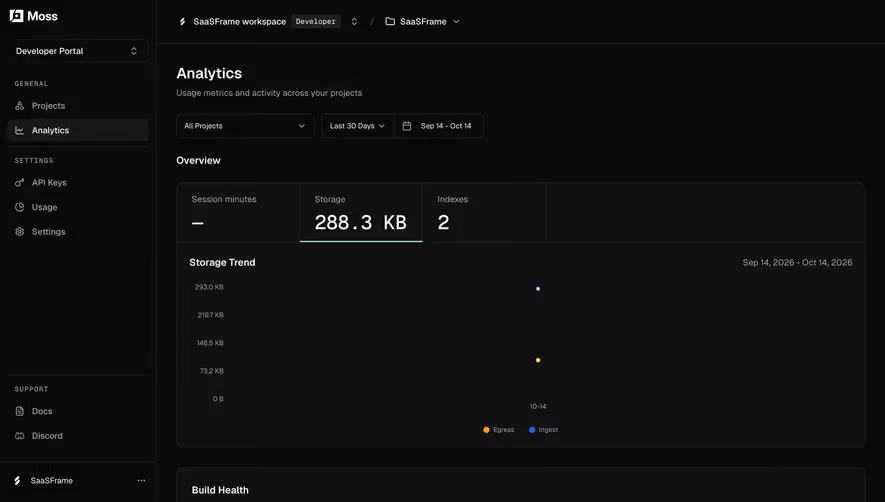 Moss Storage and query analytics