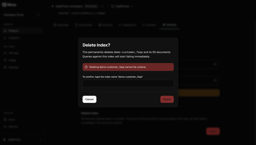 Moss Confirm index deletion