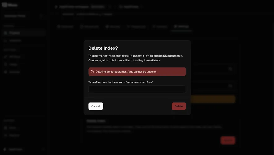 Moss Confirm index deletion
