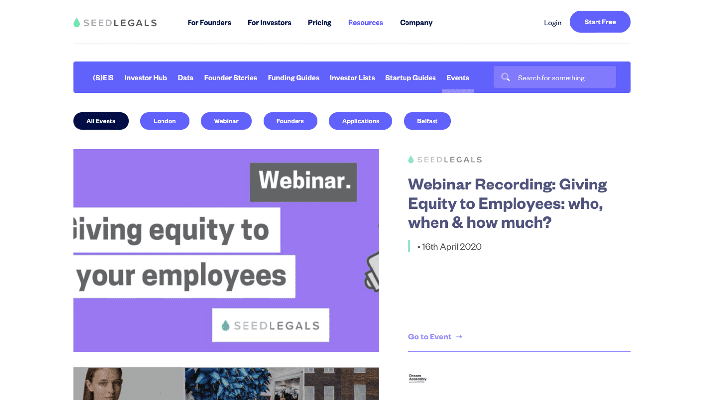 SeedLegals Events Page