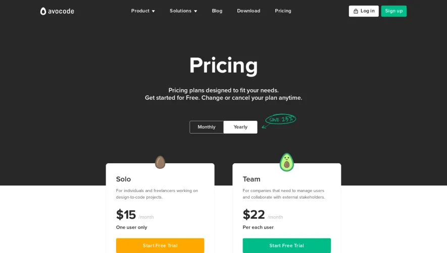 Avocode Pricing Page