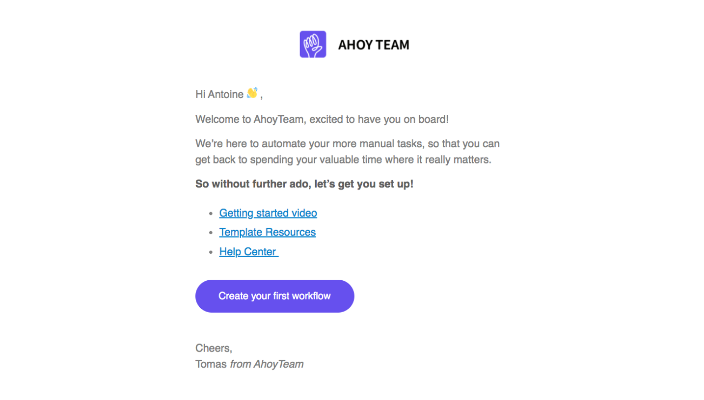 AhoyConnect hoyTeam Onboarding Email Flow