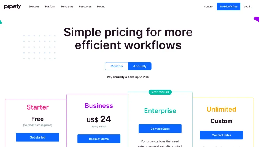Pipefy Pricing Page