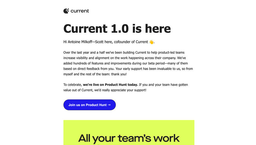 Current Product Hunt Emails