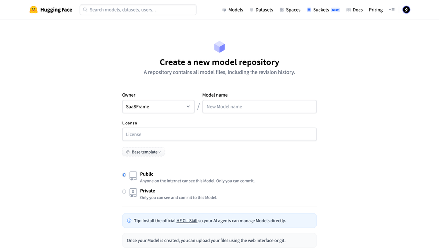 Hugging Face Create a model repository
