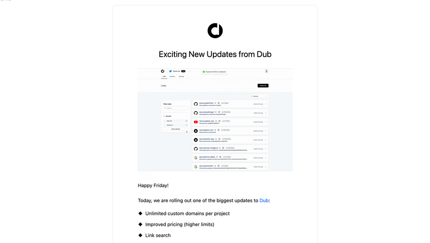 Dub Product Update Emails
