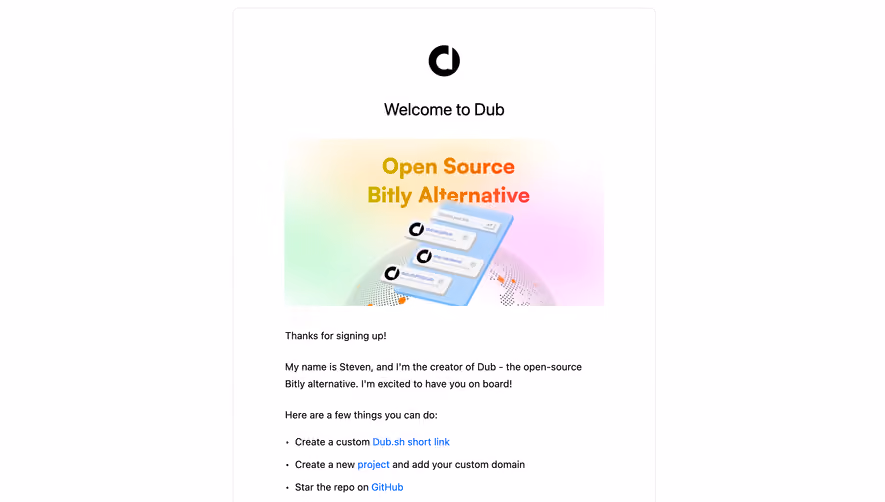 Dub Welcome Email