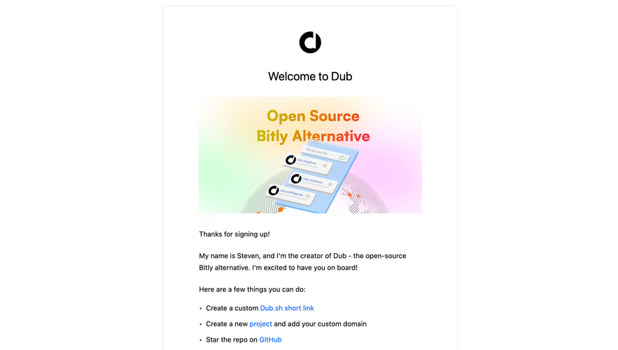 Dub Welcome Email