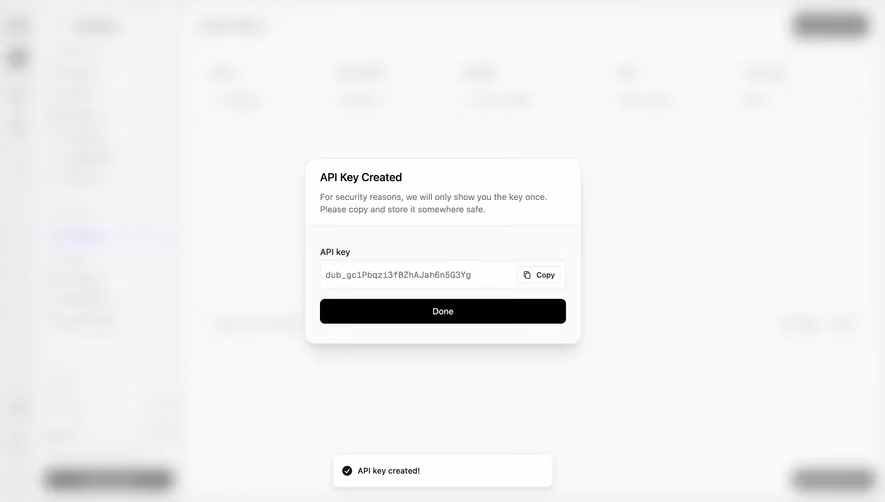 Dub API key created