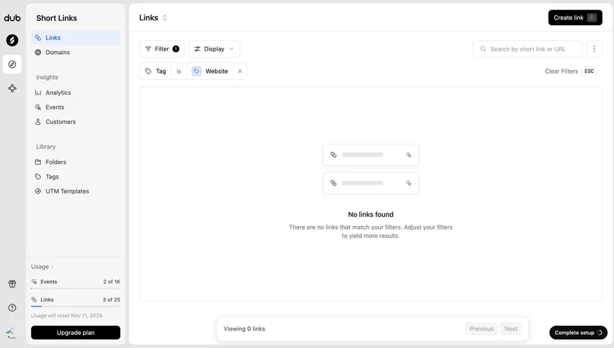Dub No links match the selected tag