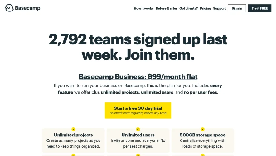 Basecamp Pricing Page