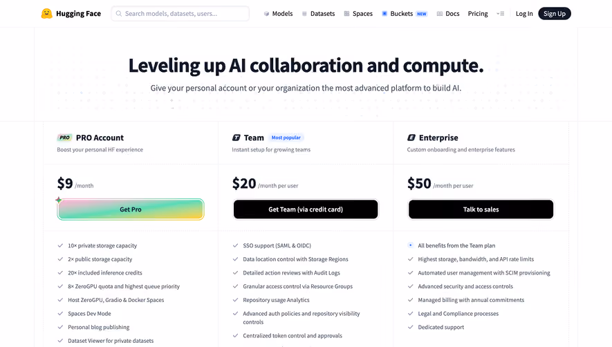 Hugging Face Pricing Page