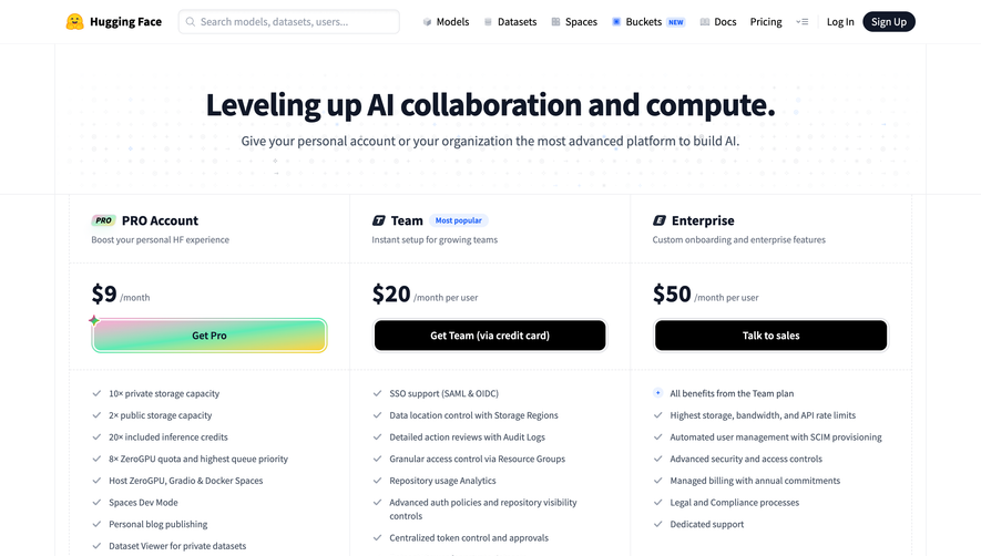 Hugging Face Pricing Page