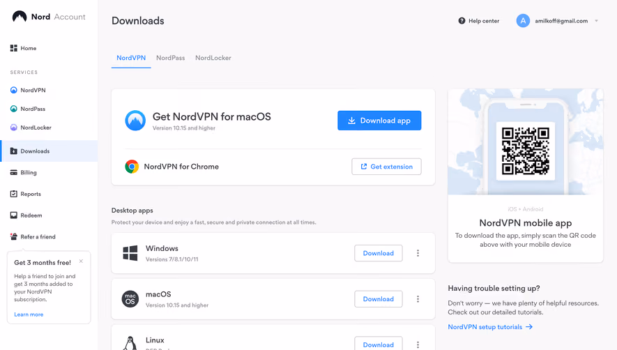 Nord VPN Downloads Dashboard