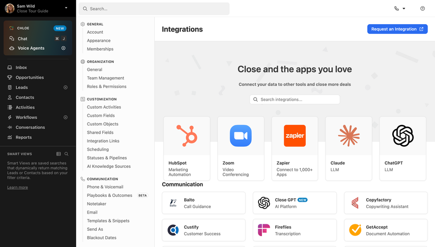 Close CRM integrations marketplace