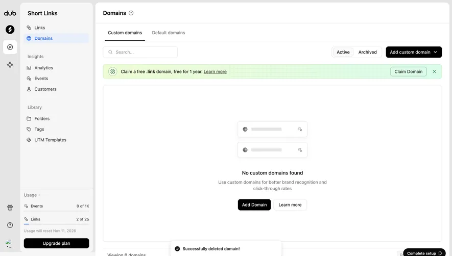 Dub Custom domains empty state