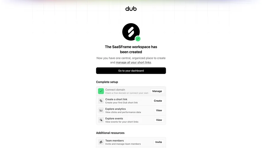 Dub Workspace created and next steps