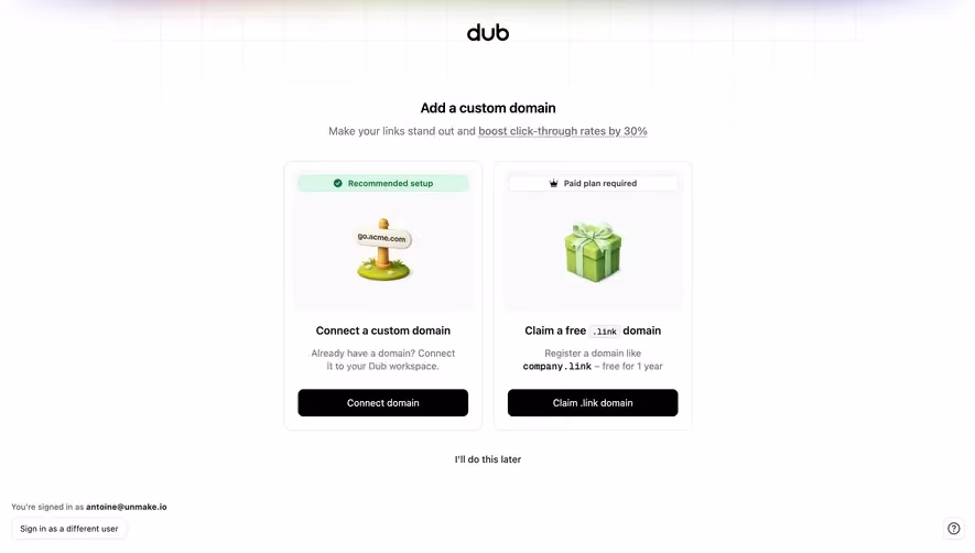 Dub Choose a custom domain setup