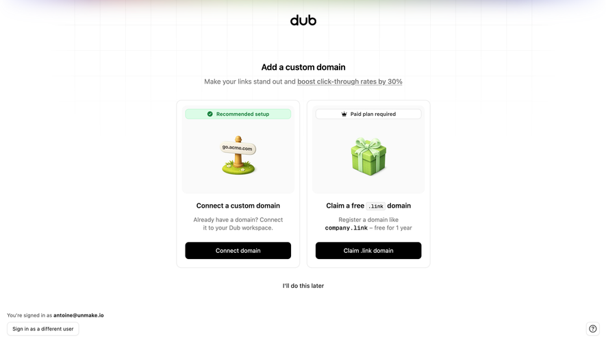Dub Choose a custom domain setup