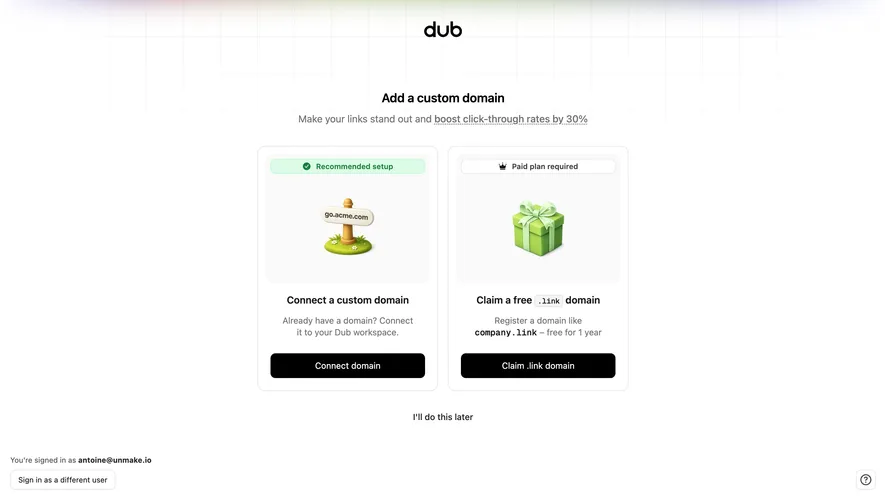 Dub Choose a custom domain setup