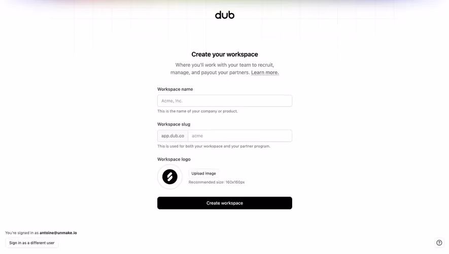 Dub Create a workspace