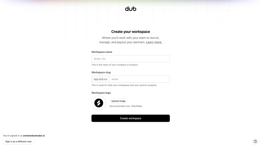 Dub Create a workspace